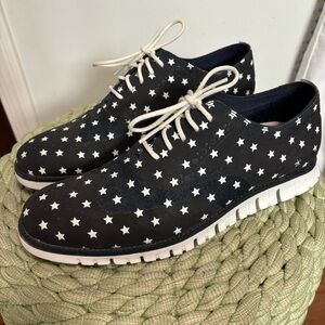 Cole Haan Grand.OS  Denim Blue White Stars Patriotic Lace Up Wingtip Sneakers